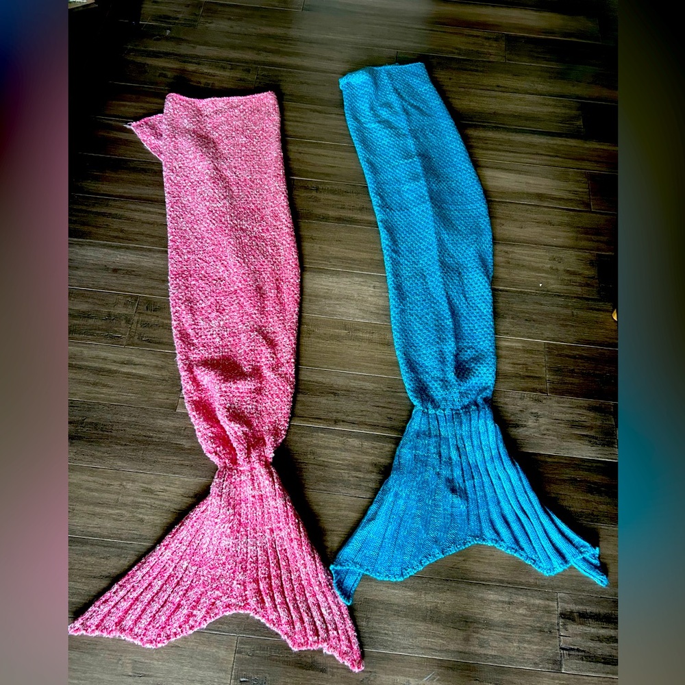 Set of two kids mermaid tail crochet blankets
